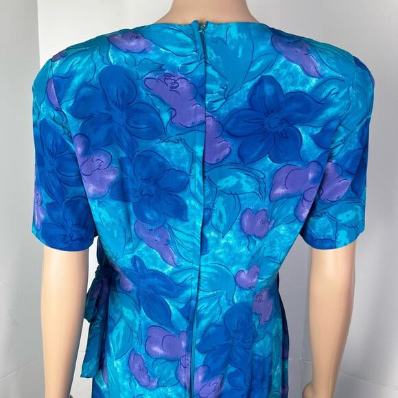 Vintage Spenser Jeremy Floral Print Silk Mini Faux Wrap Cocktail Dress - Picture 8 of 15